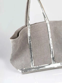 Medium ++ Cabas Tote Bag Linnen Sequins VANESSA BRUNO -Sacs Soldes Magasin 824158