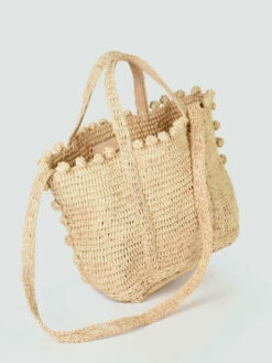 Handbag Le Cabas Raffia Pompoms VANESSA BRUNO -Sacs Soldes Magasin 890511