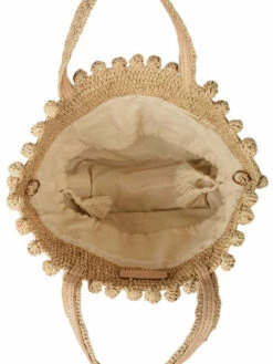 Handbag Le Cabas Raffia Pompoms VANESSA BRUNO -Sacs Soldes Magasin 890512