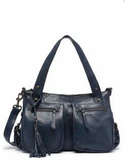 Leather Cow Shoulder Bag BASILIC PEPPER